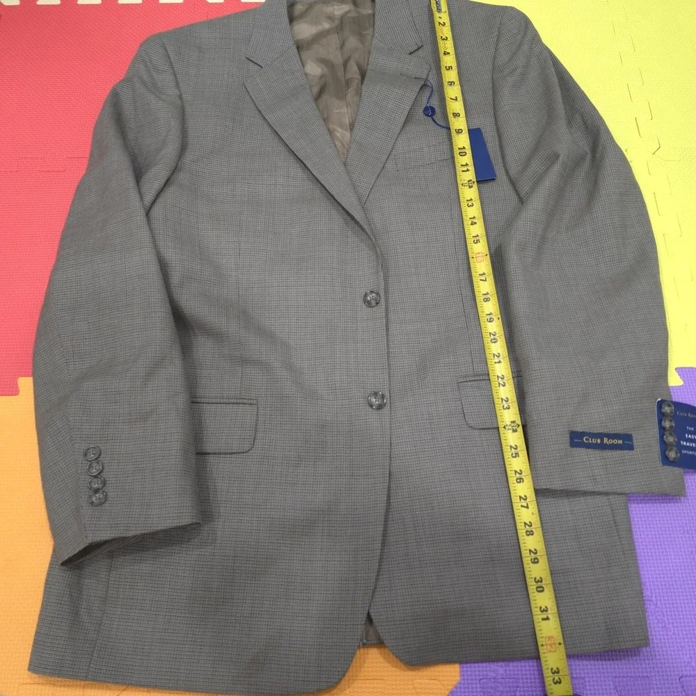 Club Room Sport Coat Men's 44L Olive Black Micro-Check 100% Pure Wool 2-Button